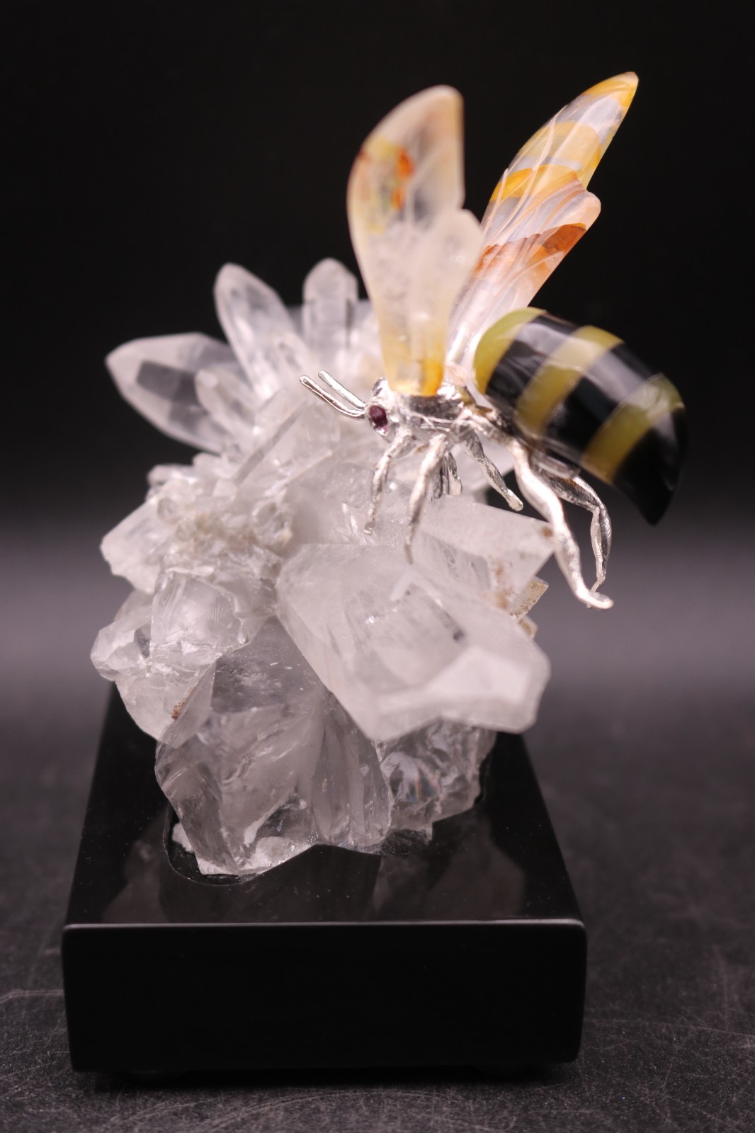 Peter Muller Hand Carved Yellow Jacket on Quartz Base