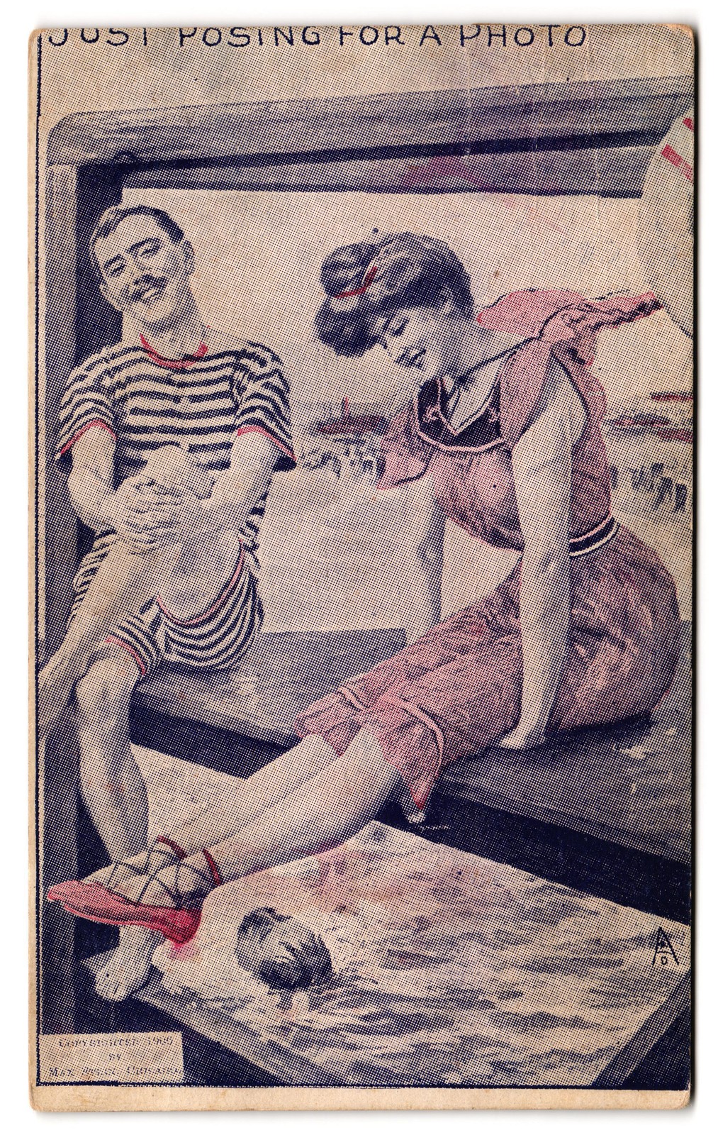Just Posing for a Photo Man Women Period Bathing Suits Humor UDB c1900s Postcard
