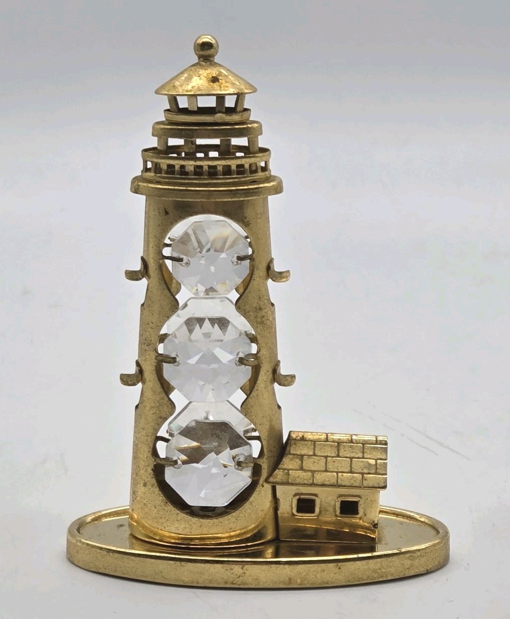 Crystal Delight Lighthouse Figurine 24K Gold Plated Austrian Crystals 3.25\