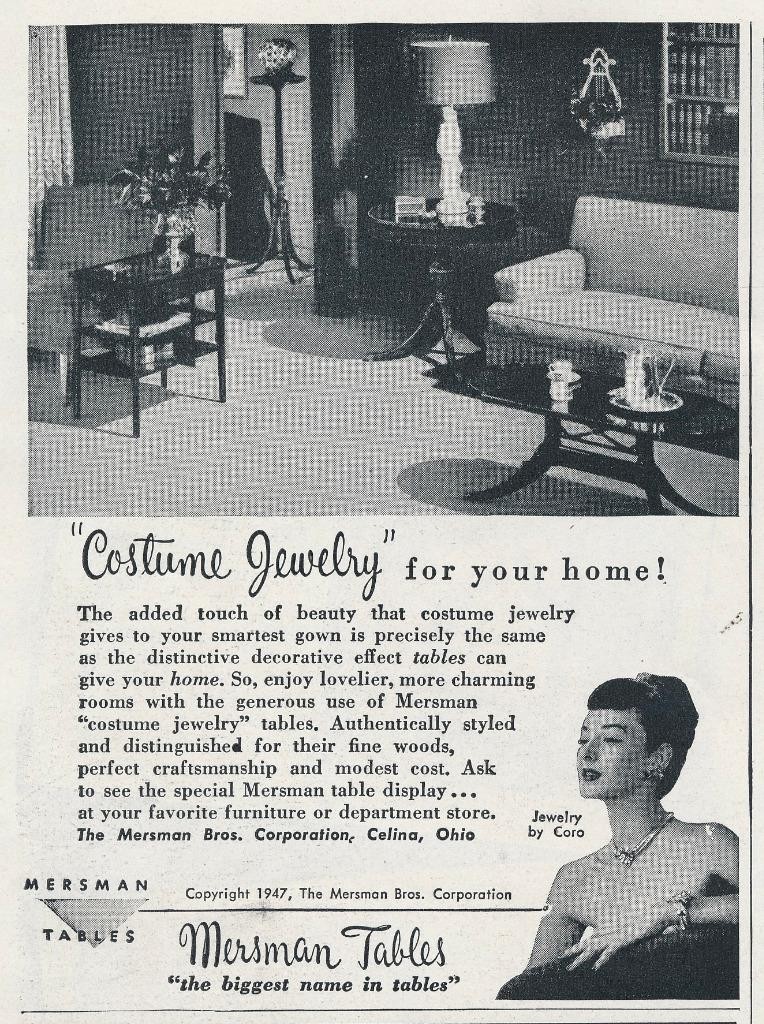 Magazine Ad - 1947 - Mersman Tables - Celina, OH - Mid Century Modern
