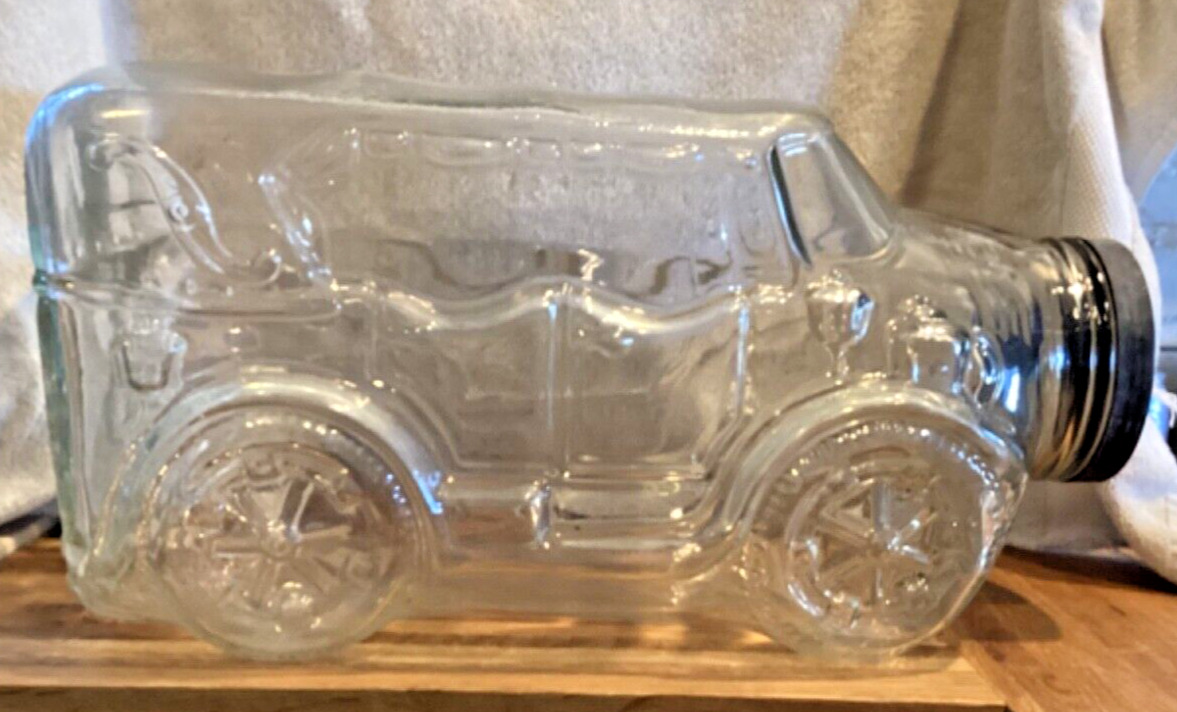Vintage 19” Glass Libbey Co Antique style Automobile 5 Gallon jar