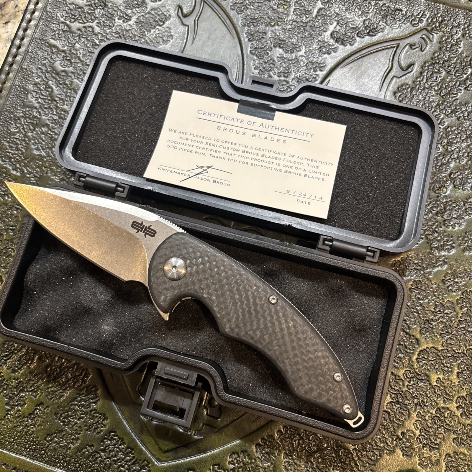 Brous Blades Manaro Sinner Flipper   D2 Blade, Carbon Fiber Handle 228/500