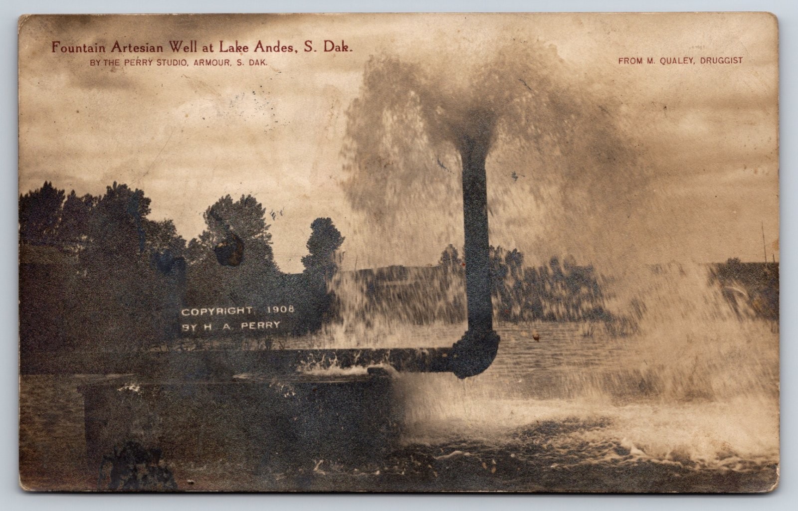 Fountain Artesian Well Lake Andes South Dakota Perry Real Photo RPPC