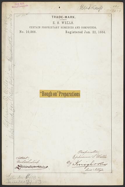 Photo:E S Wells Rough on Preparations Trade Mark 1884 Proprietary Remedies