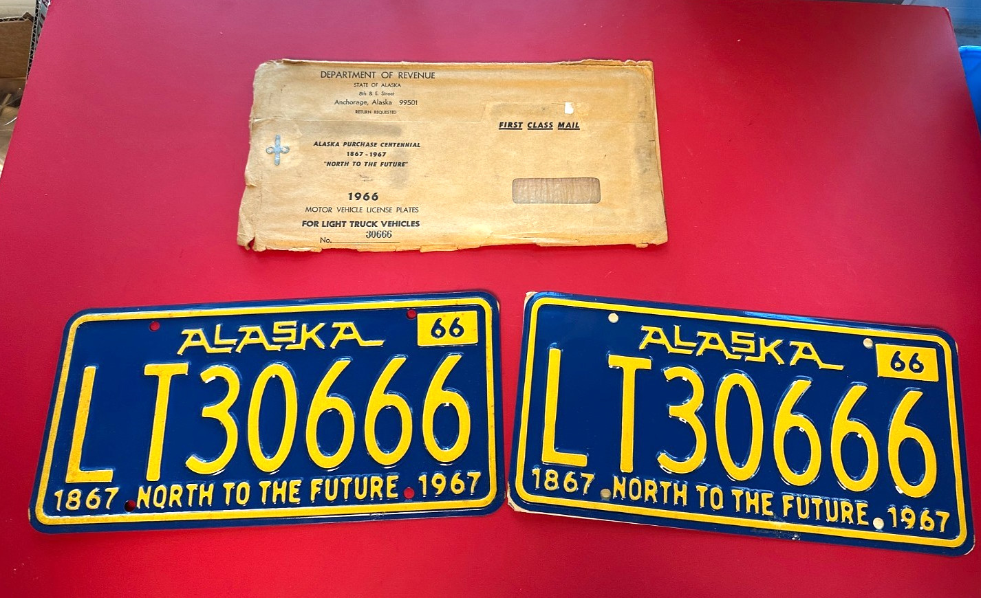 1966 Alaska License Plates PAIR New LT30666 North to the Future Centennial #2