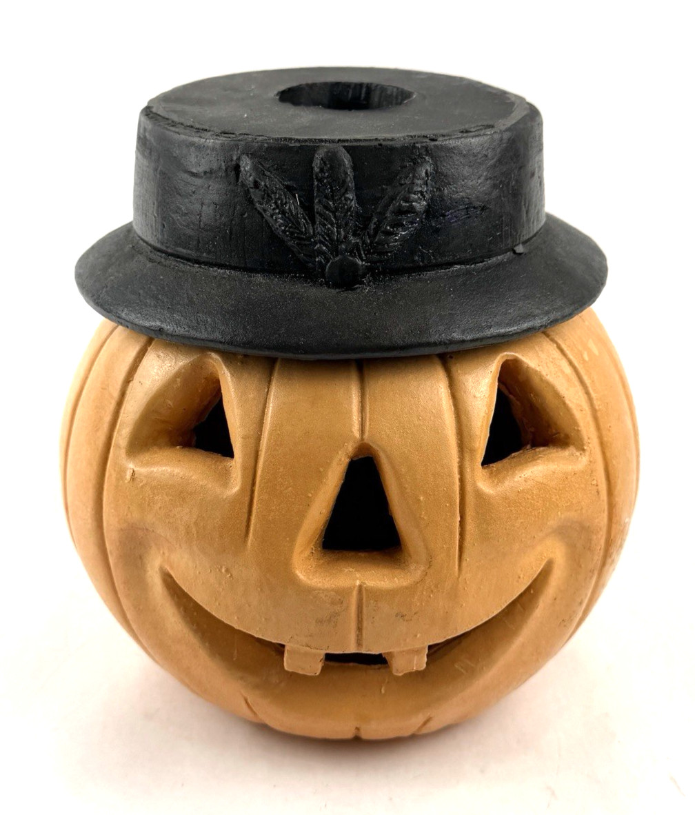 Vintage Comanche Pottery Halloween Jack O Lantern with Hat 7