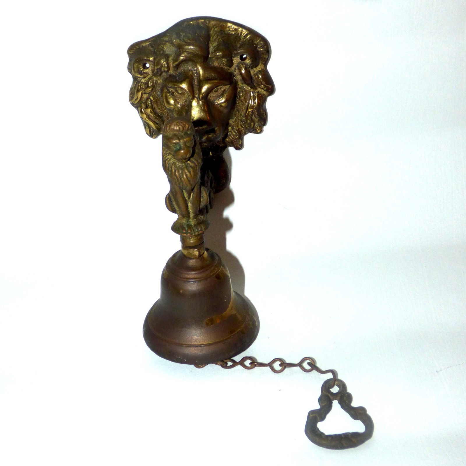 Vintage Brass Door Bell Made in England Ornate Lion Pull Chain MCM