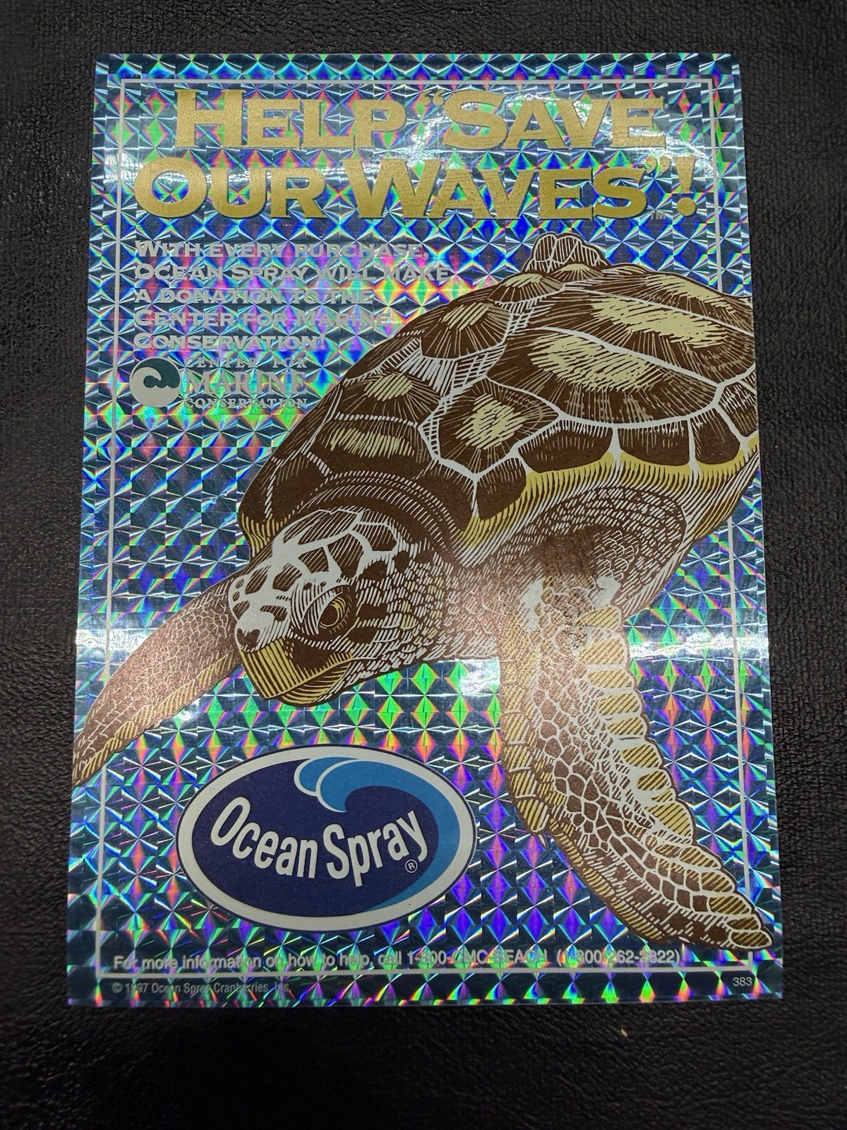 Vtg 1997 Ocean Spray Holographic Sea Turtle Sticker Save Our Waves Promo 5x7