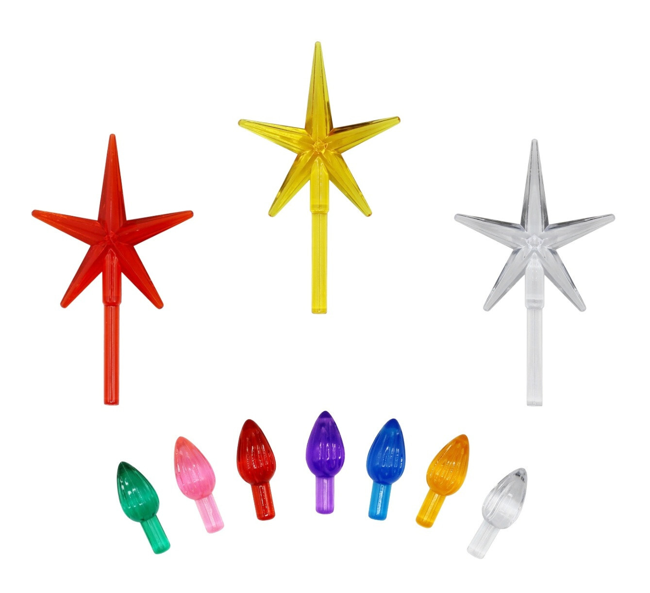 Medium Multicolor Ceramic Christmas Tree Replacements and 3 Star Toppers
