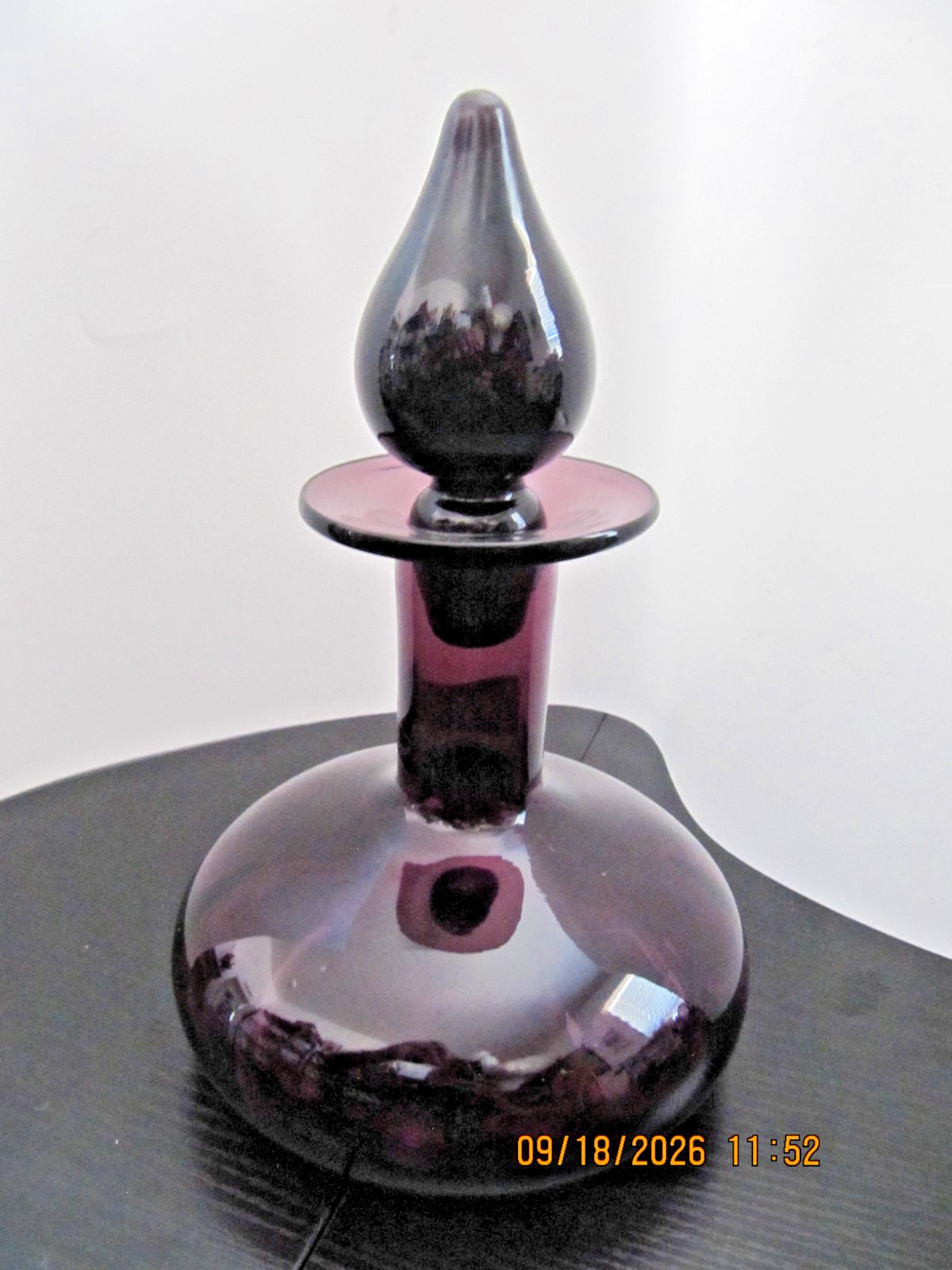 Vintage Italian Art Glass Decanter Purple Amethyst w/ Stopper 10