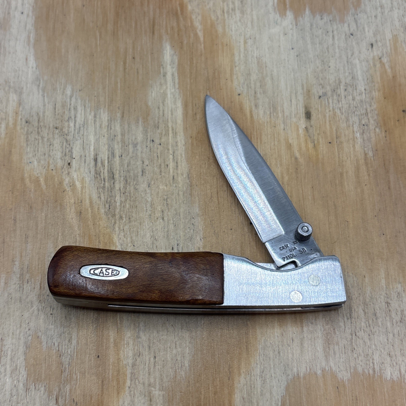 Vintage Case XX 1989 Maple Wood 7110L Sideliner Lock Back Knife Unused Excellent