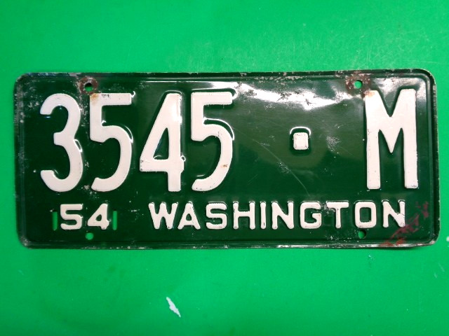 1954-1957 Fair vintage  Washington State License Plate  Single ( # 3545-M )