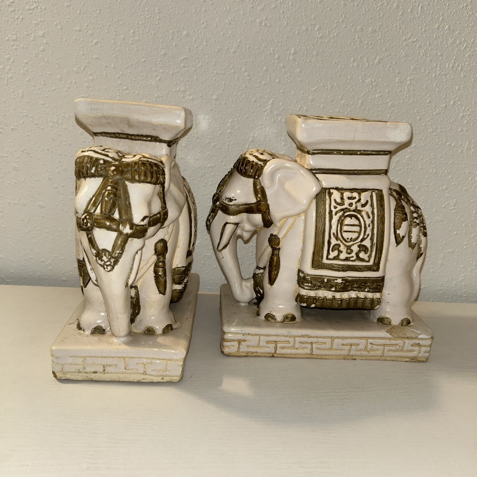 Lot Of 2 Vintage Asian Wen Hing Ceramic Elephant Figurine