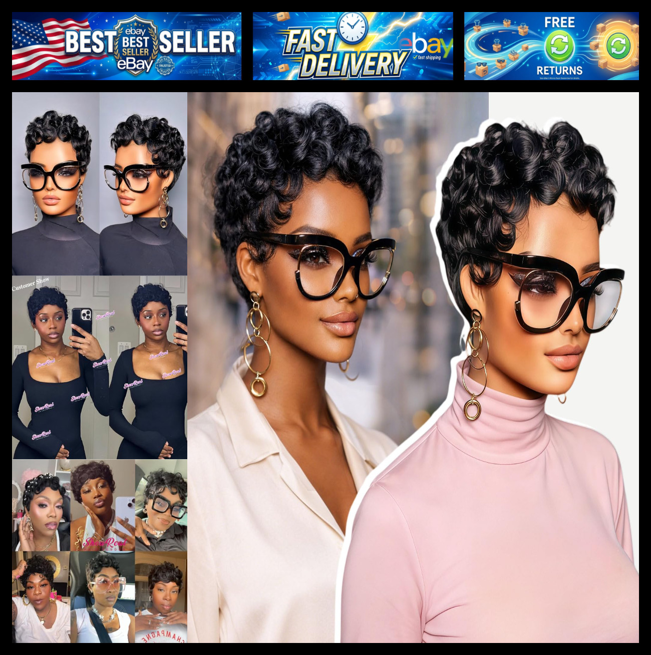 showreal Pixie Cut Wigs Human Hair for Black Women Short Pixie Cut Wigs 100% Rea