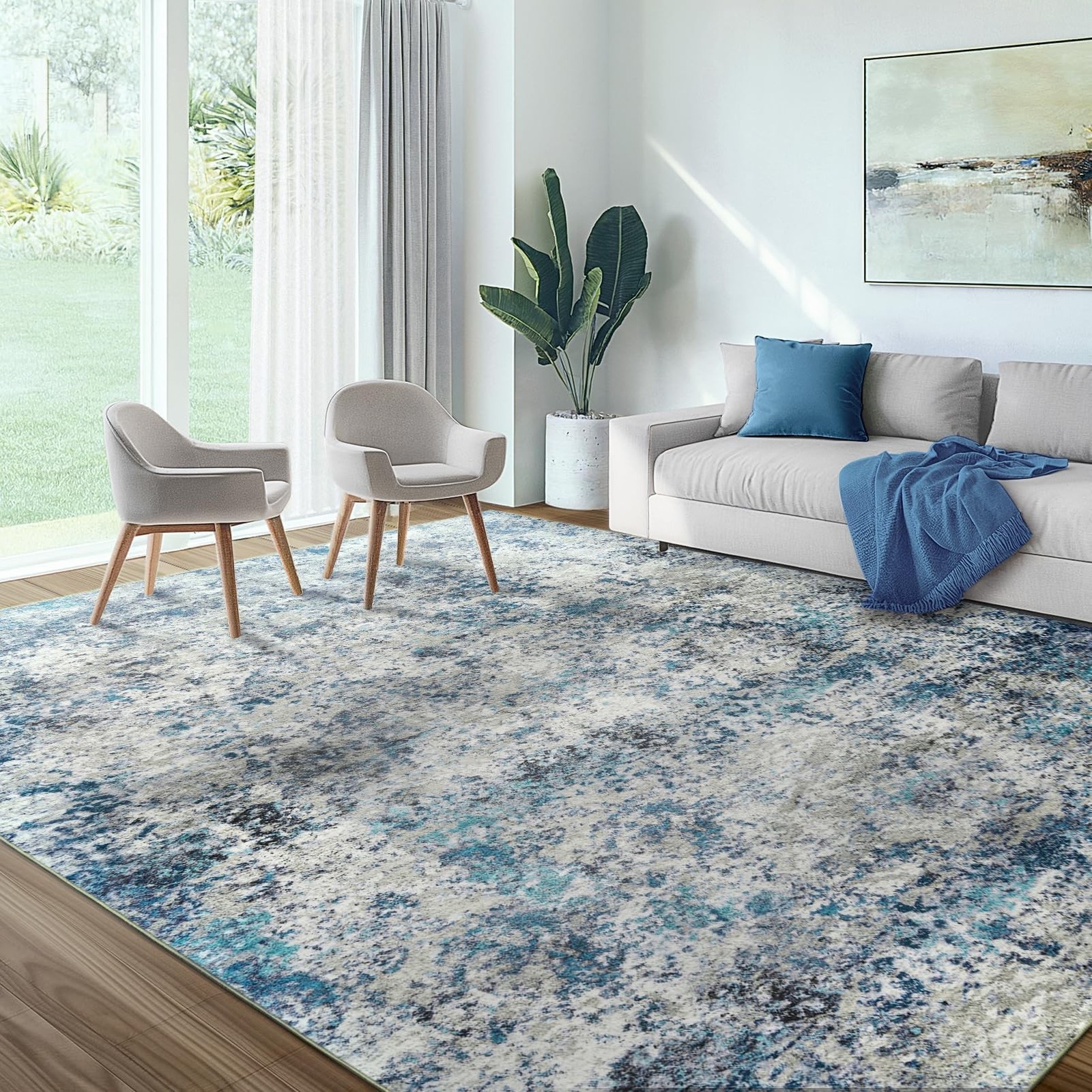 Washable Area Rug for Living Room: 9x12 Modern Abstract Neutral Soft Rug for ... Washable Area Rug for Living Room: 9x12 Modern Abstract Neutral Soft Rug for ...