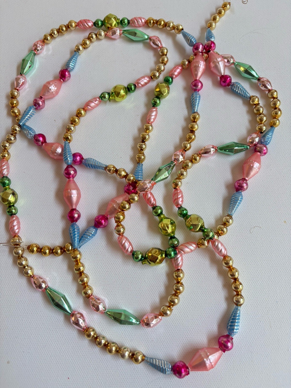 GORGEOUS Vintage Mercury Glass Bead Garland W Shaped Czech Beads 84” (508)