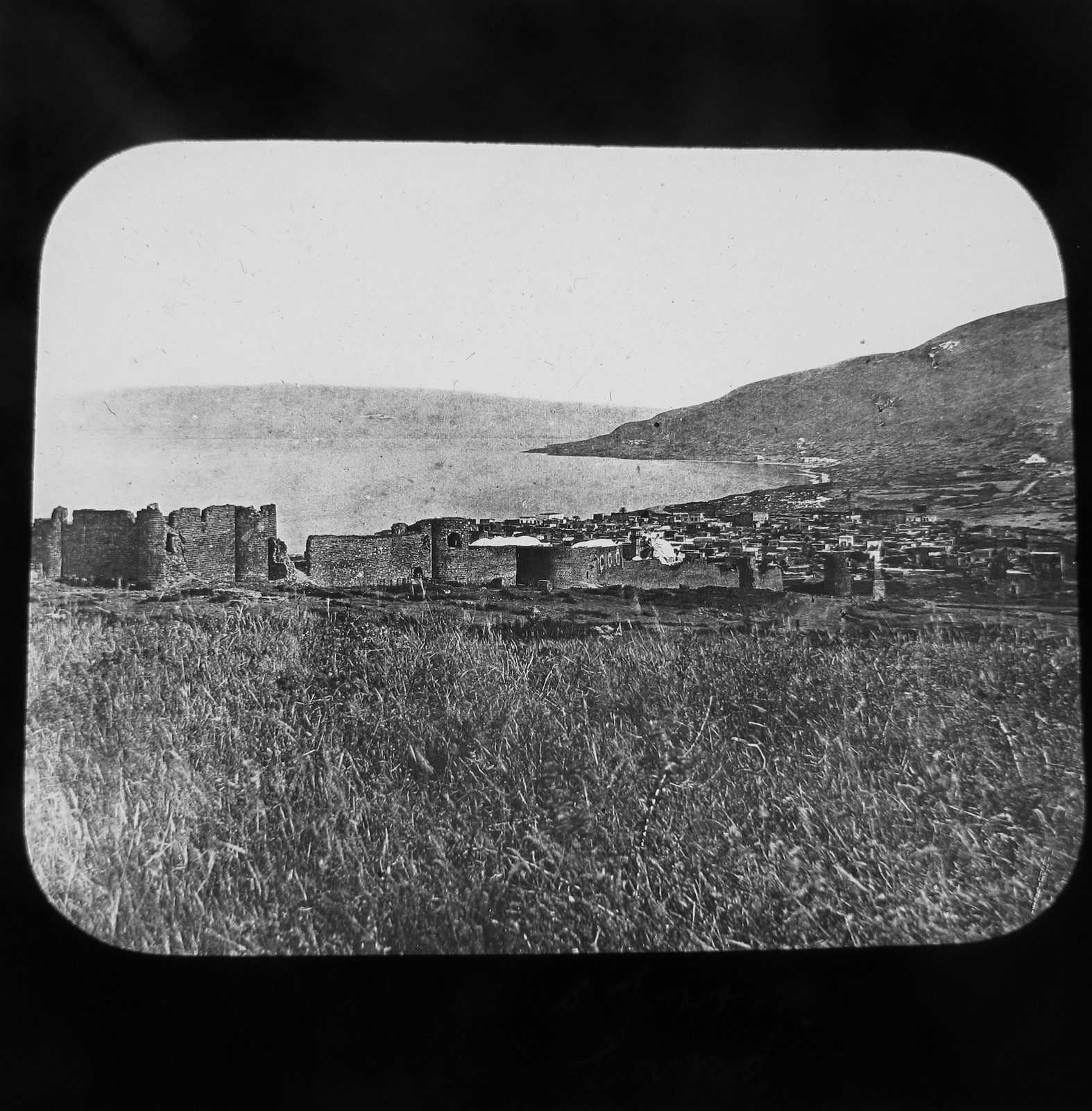 NEWTON Glass Magic Lantern Slide TIBERIAS GENERAL VIEW  c1890 ISRAEL