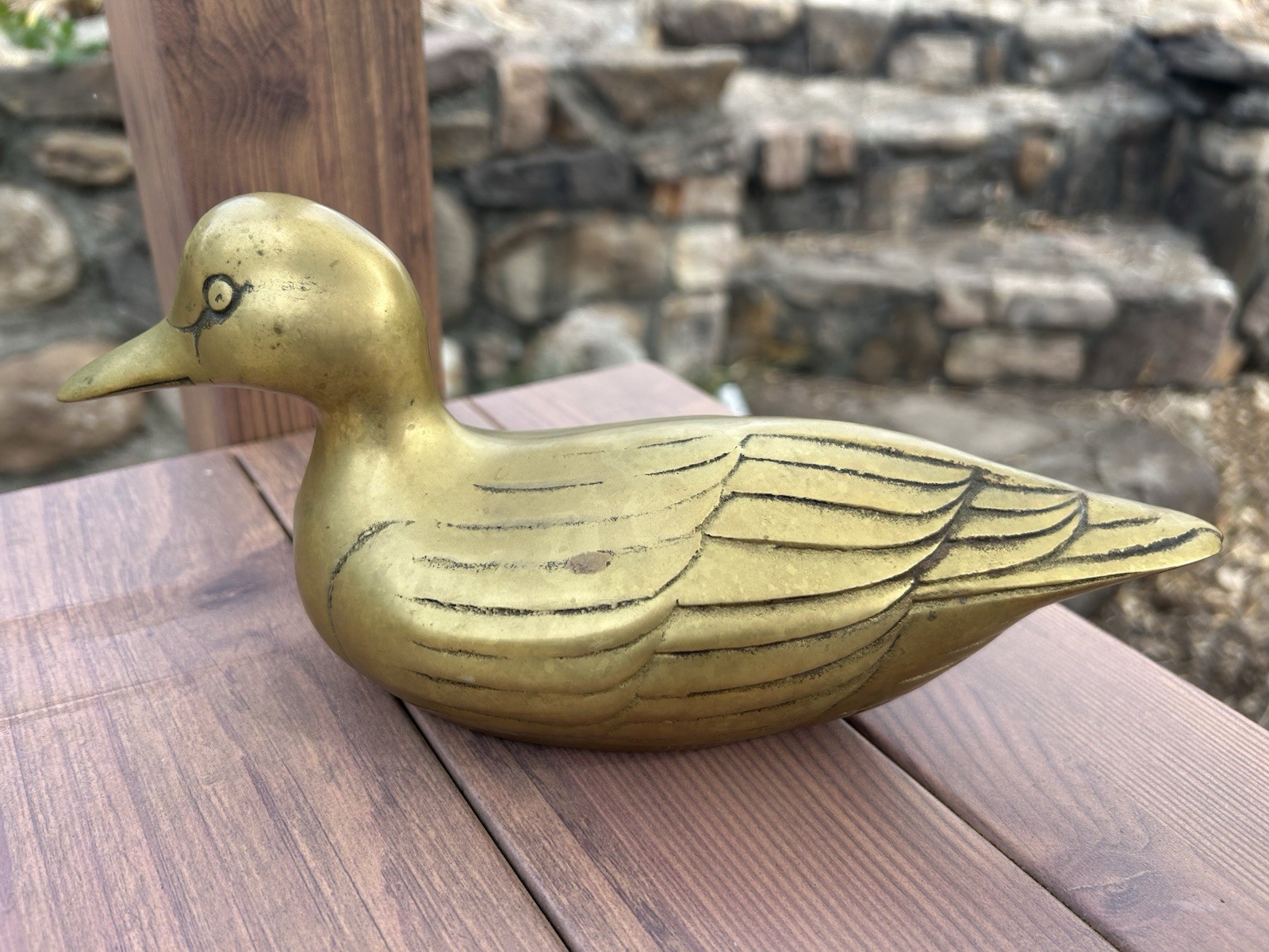 Vintage Genuine Solid Brass Duck  - 10” L x 4.5” H -  Handcrafted - Cottagecore