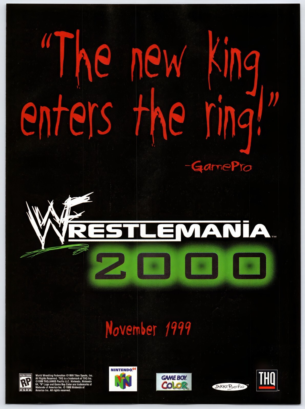 Vintage Print Ad 1999 WWF Wrestlemania 2000 N64 Y2K Original Promo Poster Art