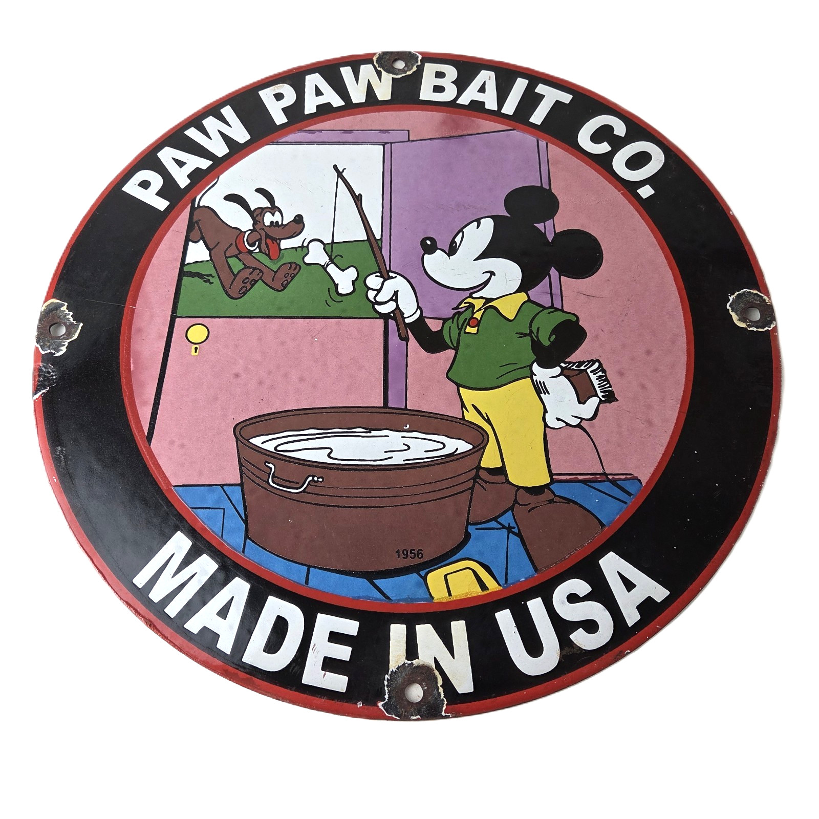 Vintage Paw Paw Sign - Gas Pump Garage Porcelain Fishing Lure Sign
