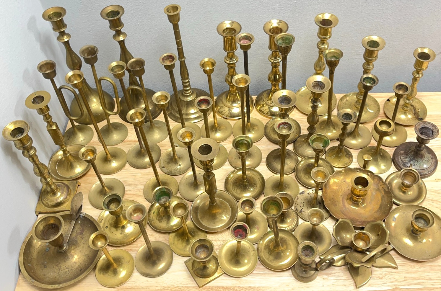 Vintage Solid Brass Candle Holder Sticks Lot of 57  Party Wedding Huge Bundle