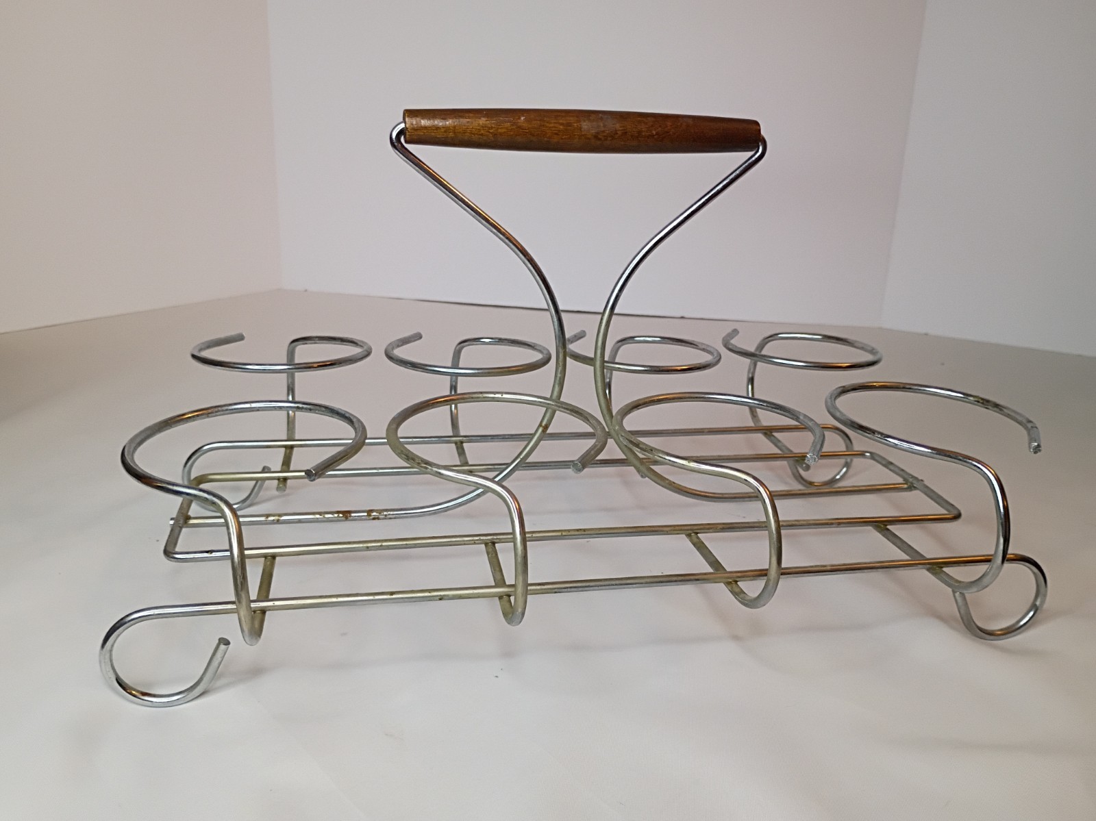 VTG Mid Century Modern Drinking 8 Glass Holder Caddy Carrier Silver MCM Art Deco