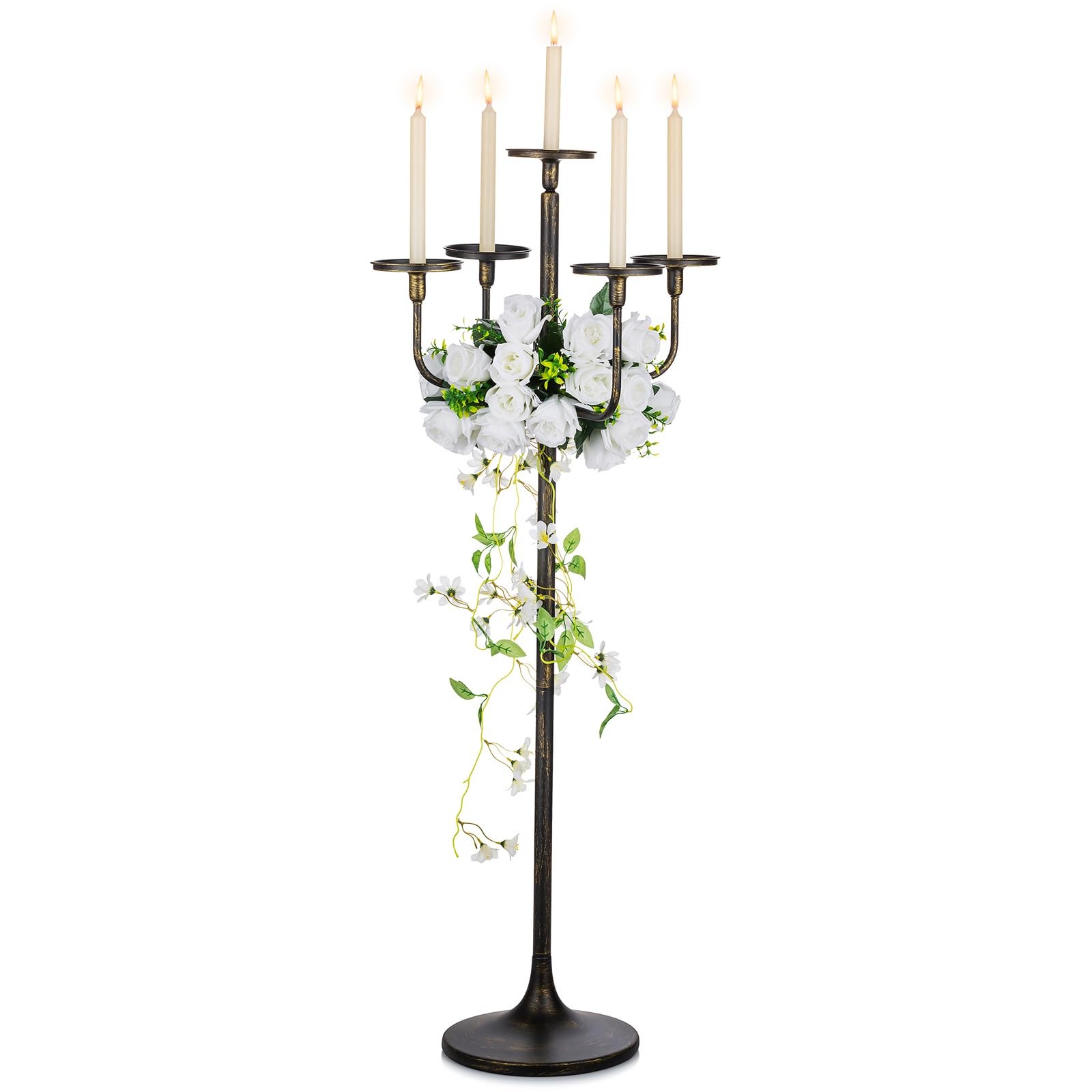 Sziqiqi Black Floor Candelabra Centerpiece 5-Arm 48Inch Tall Candle Holders For