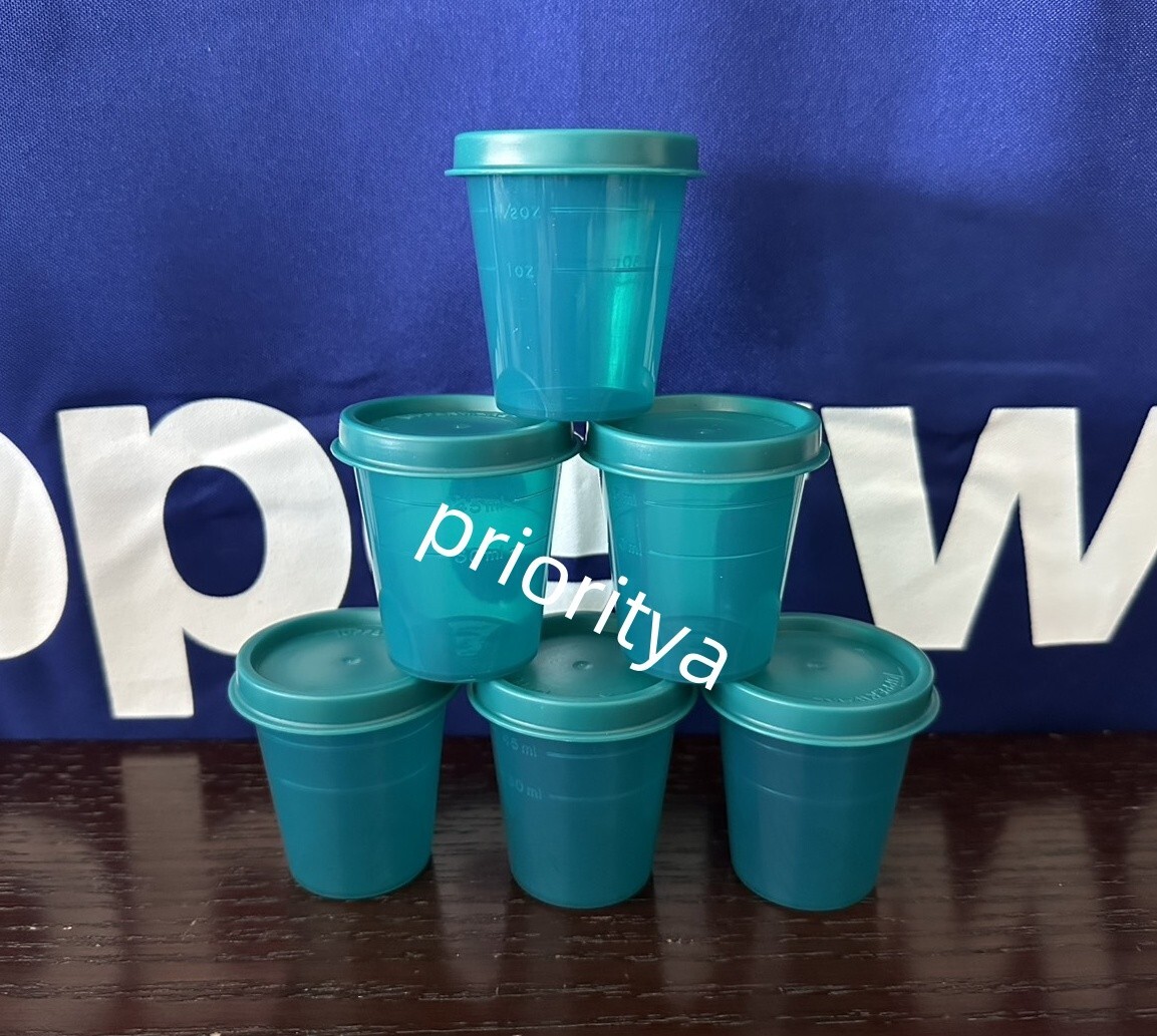 Tupperware Tupper Mini Midgets Container 2oz Set of 6 Peacock Dark Green New
