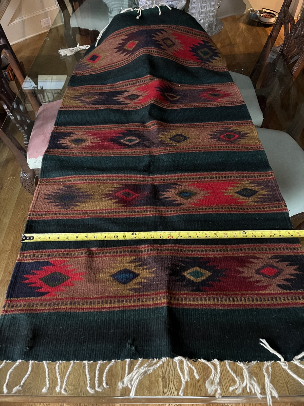 Vintage 30x58 Zapotec Oaxaca Native Mexican Hand Woven Wool Rug