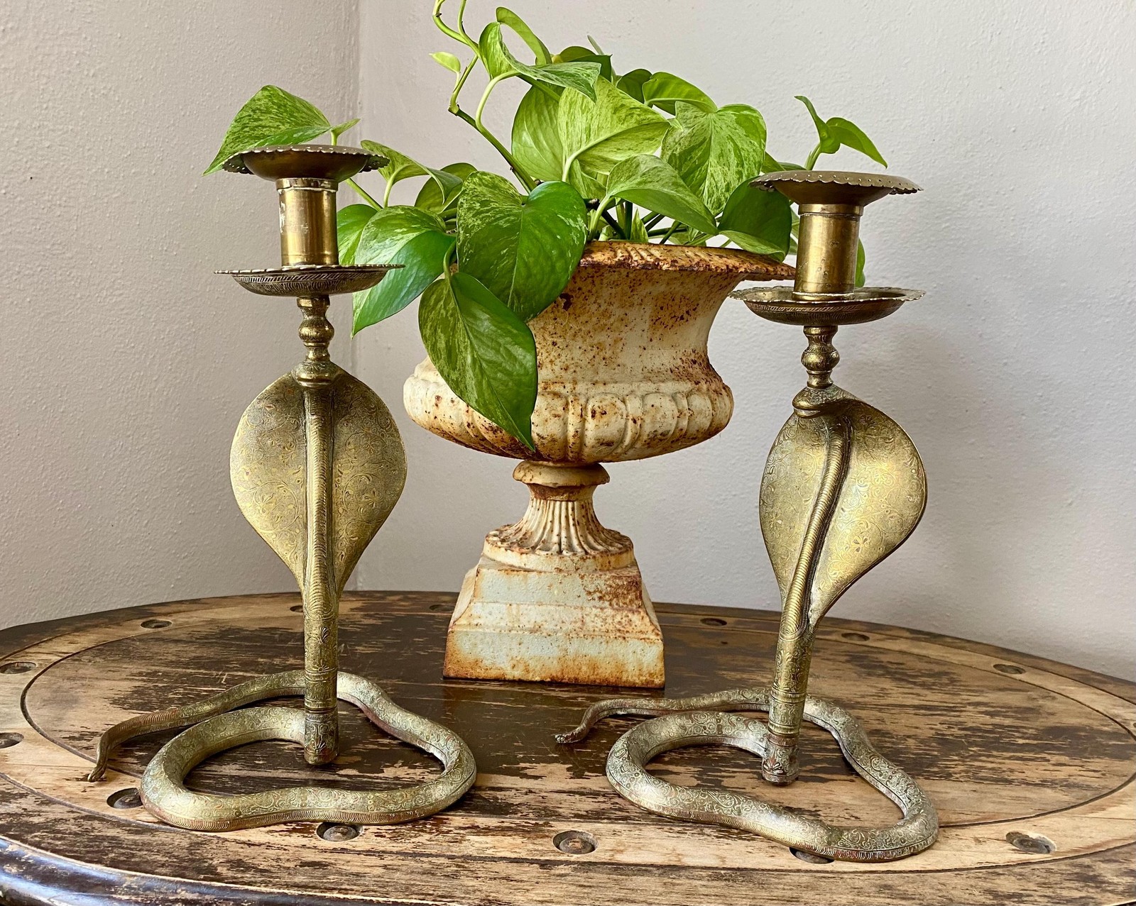 Cobra Snake Candle Holders Metal Vintage Pair of Candlesticks 12