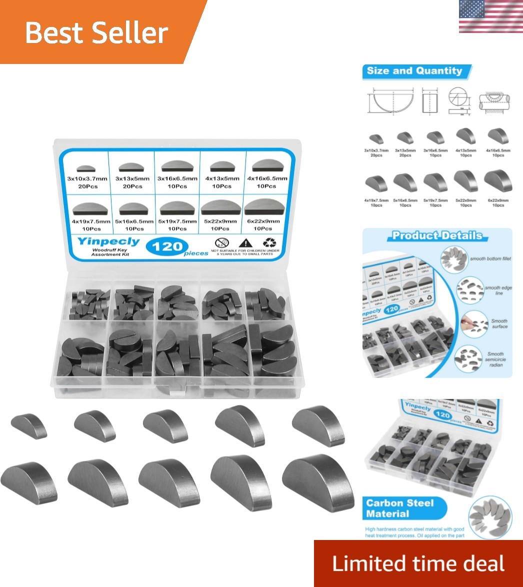 120pcs Woodruff Key Assortment Kit Half Moon Keyway Shaft Flywheel Keys