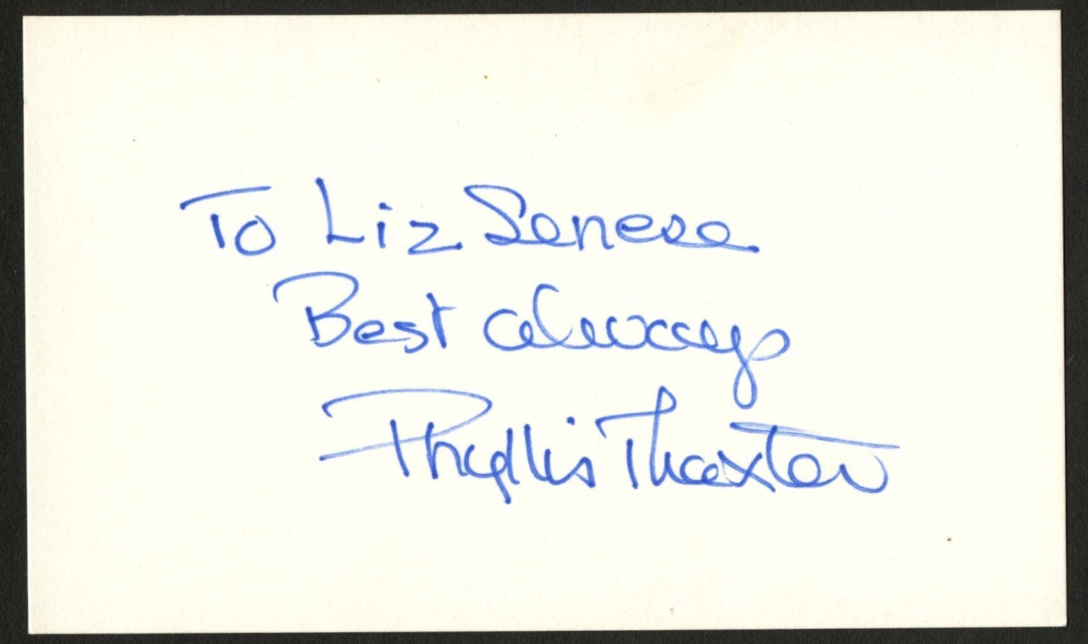 Phyllis Thaxter d2012 signed autograph 3x5 card Actress MaKent in Superman R475