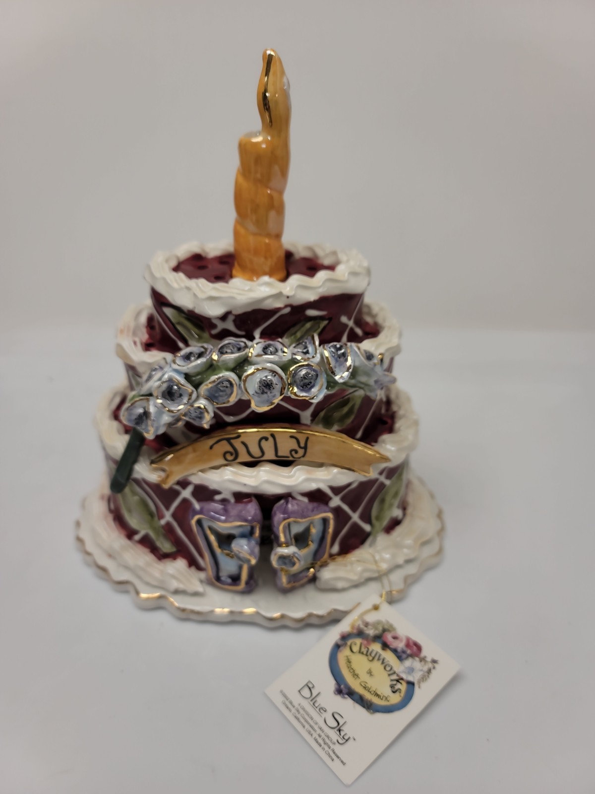 Vintage Blue Sky Clayworks July Birthday Cake Tea Light Holder Heather Goldminc