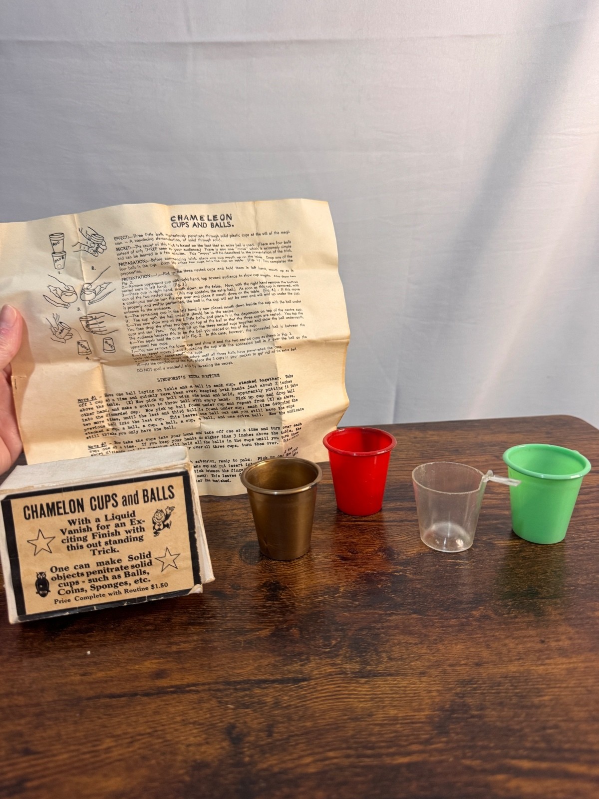 Vintage Chameleon Cups and Balls Magic Trick Box Instructions 4 Cups Incomplete