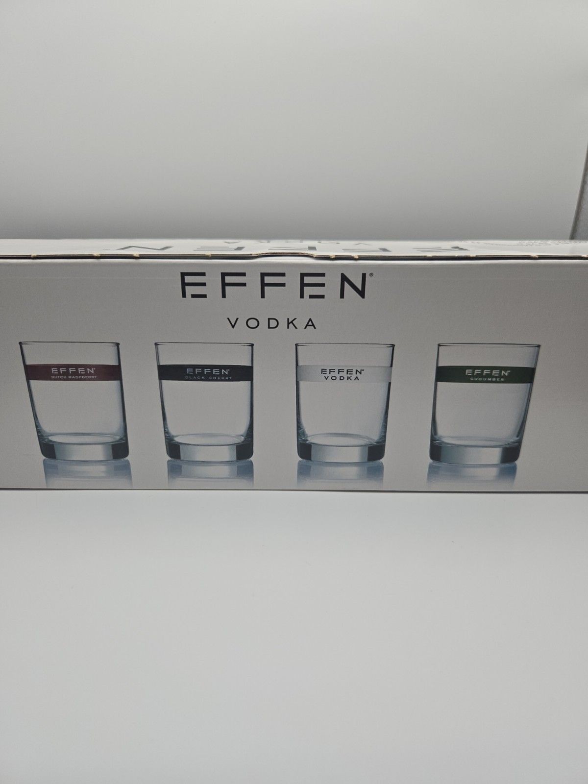 🍸EFFEN VODKA Double old-fashioned Glass Gift Set. Logo Lettering Glass SET OF 4