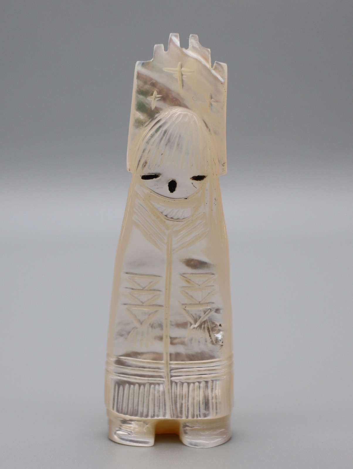 Sandra Quandelacy Mother-of-Pearl Zuni Double-Sided Tablita Corn Maiden Fetish