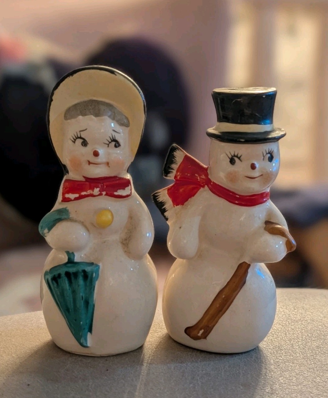 Vintage Norcrest Snowman Salt Pepper Shakers MCM Japan 50s