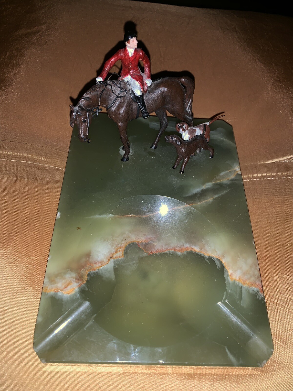 Austrian Cold Painted Bronze Fox Hunting Group with Green Onyx Base.