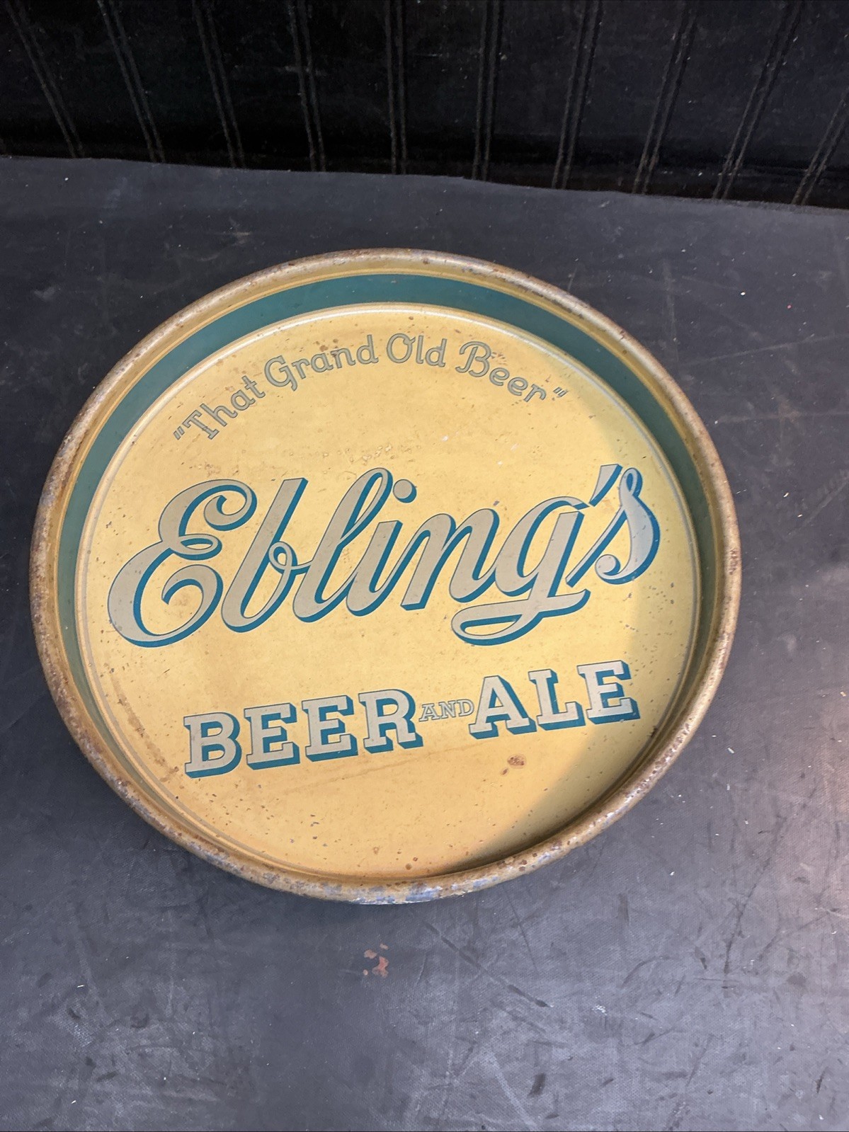 RARE 1930'S EBLING'S EXTRA METAL BEER TRAY SIGN EBLING BRG NEW YORK NY 1934