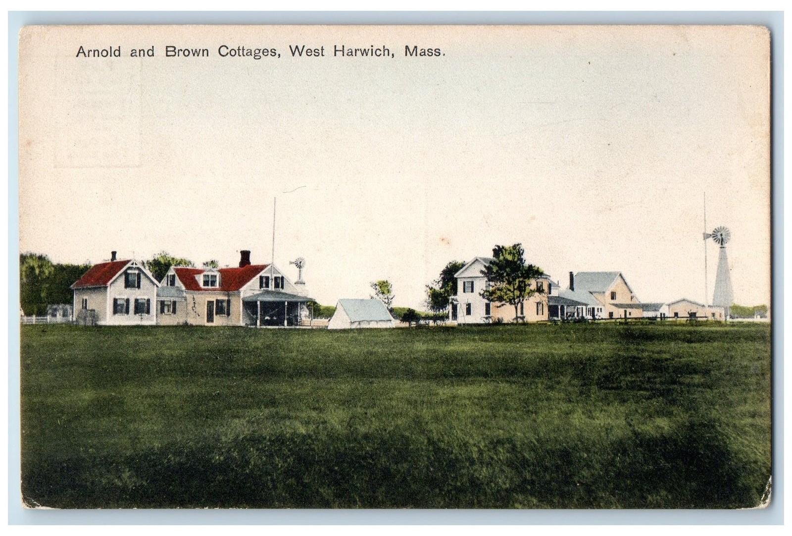 c1950\'s Arnold Brown Cottages Wind Turbine Field West Harwich MA Postcard