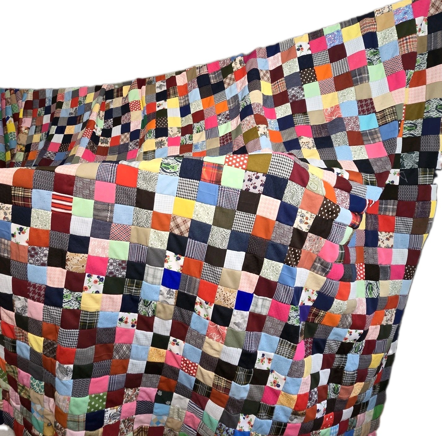 Vintage 1976 Handmade Postage Stamp Patchwork Quilt Massive King Size 100 x 110