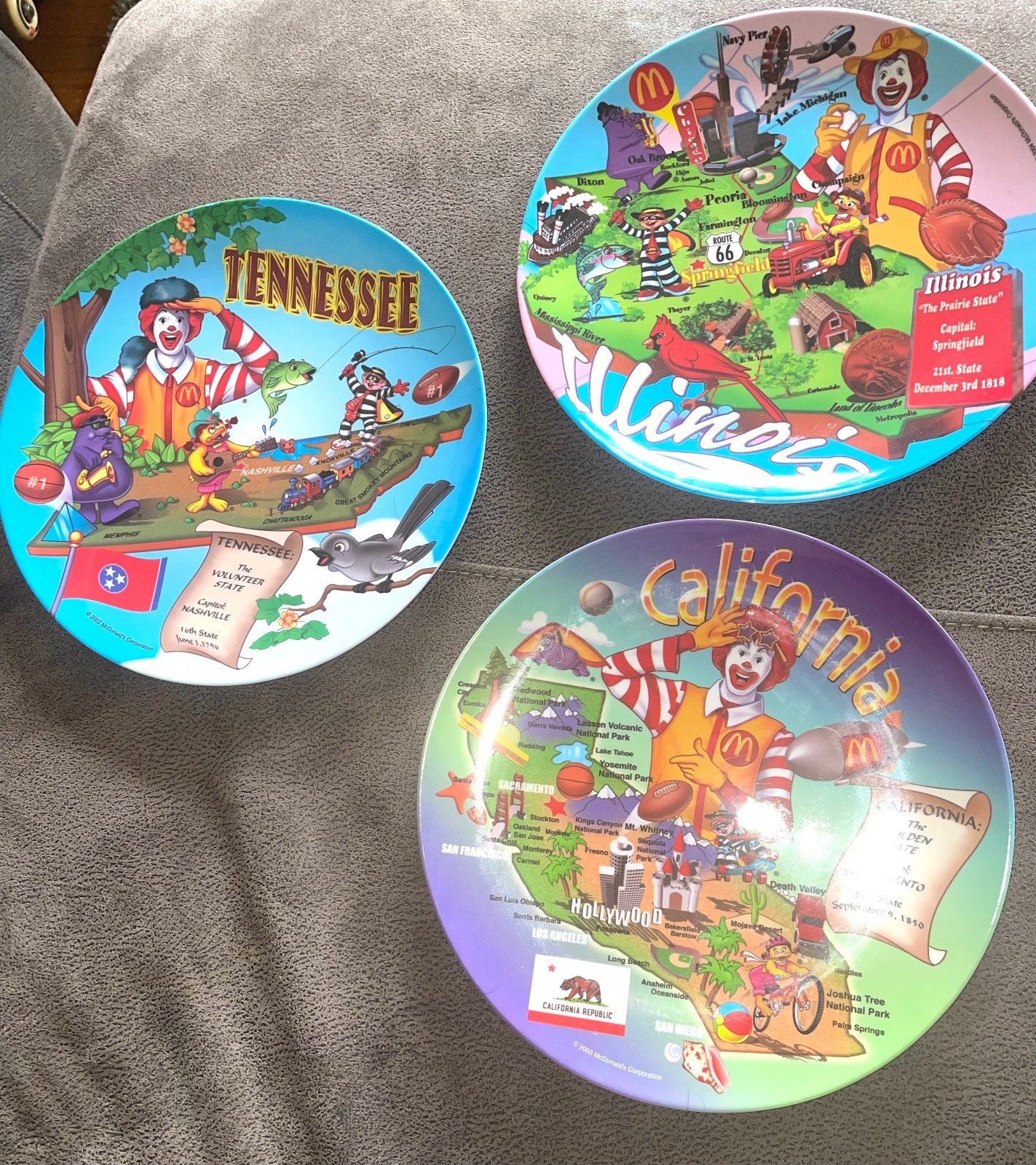 Vintage McDonald's Collectible State Plates - California, Illinois, Tennessee