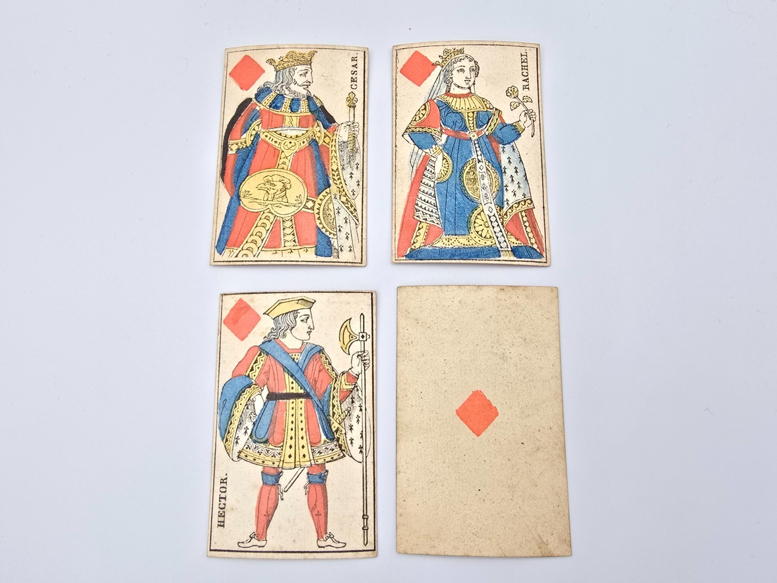 Antique French Playing Cards - Diamonds Honor cards x4, 1816 Paris