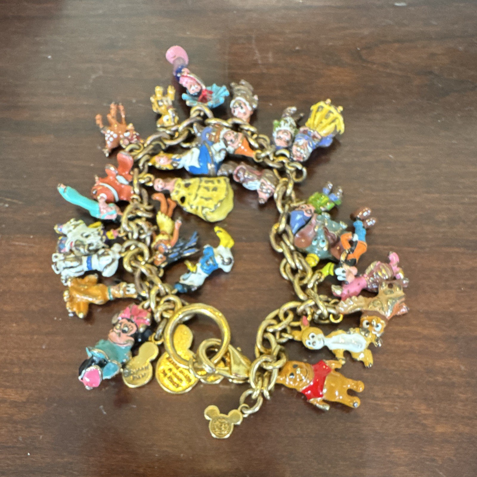 Bradford Exchange Disney Parks 25 Characters Charm Bracelet 24Kt plated