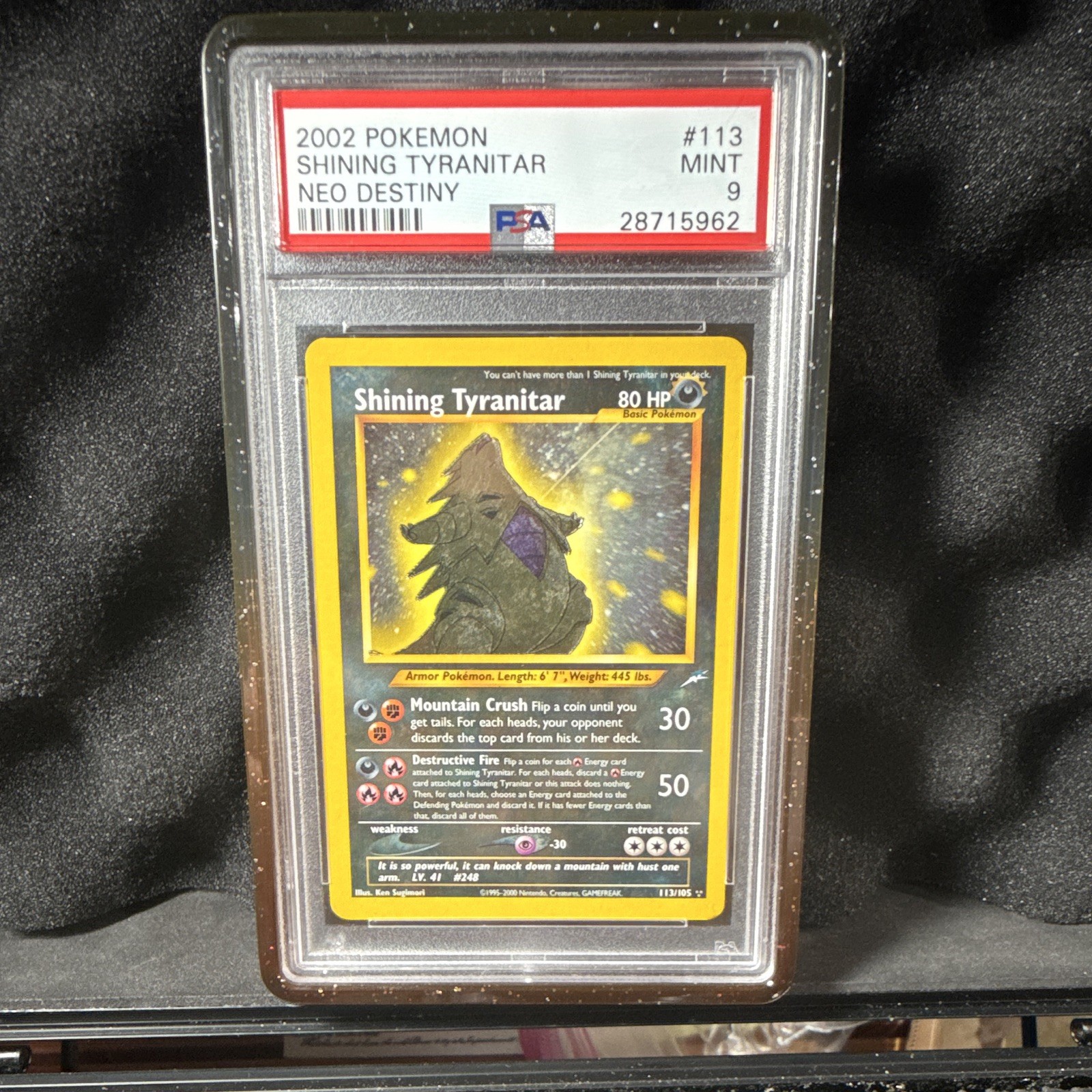 2002 Pokémon Neo Destiny Shining Tyranitar #113 PSA 9 Graded Card English