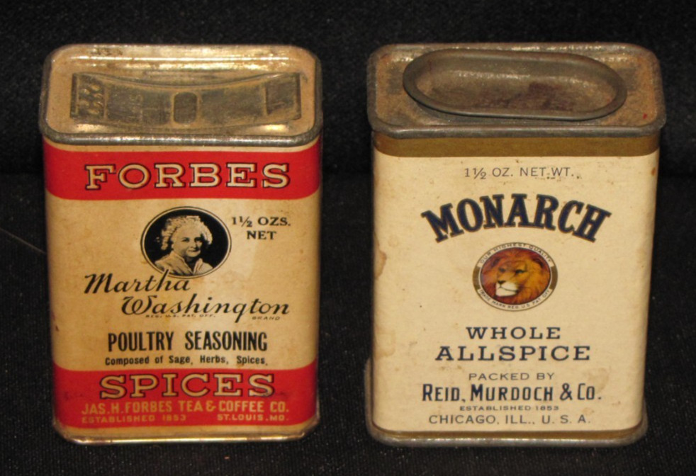 Monarch Lion\'s Head  Allspice & Forbes Martha Washington Poultry Seasoning Tins