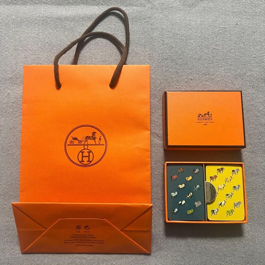 HERMES Mini Playing Cards Horse Pattern Yellow Green W/Box & Dust Bag Brand New