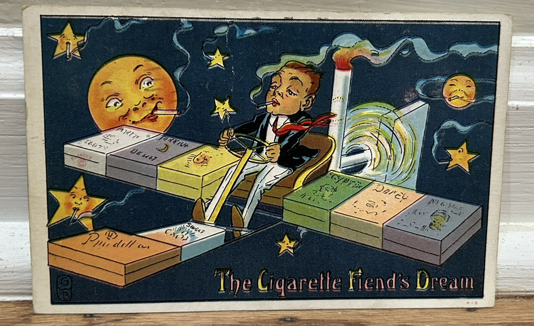 Antique Postcard The Cigarette Fiends Dream Anthropomorphic Moon Surreal