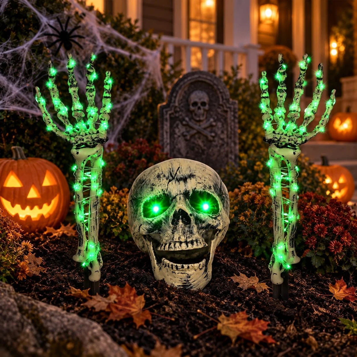 FLYSNK Lighted Halloween Skeleton Groundbreaker Decorations Outdoor, Spooky Skul