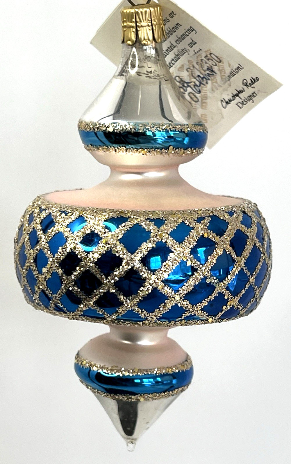 Vintage Christopher Radko Pink Pastel Blue Drop Finial Glass Ornament 1989 NEW